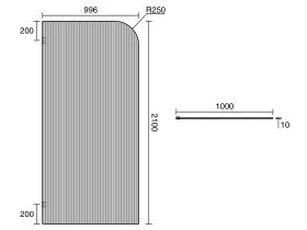 Technical Drawing - Kado Lux Frameless Curved Left Fluted Panel with Wall Clips 1000mm