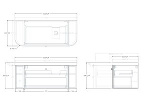 Technical Drawing - Kado Era 50mm Durasein Statement Top Double Curve All Drawer 1200mm Wall Hung Vanity with Right Hand Basin