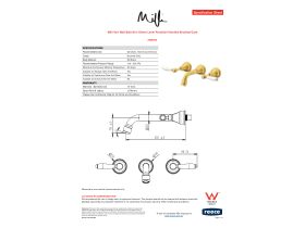 Specification Sheet - Milli Voir Wall Bath Set 150mm Lever Porcelain Handles Brushed Gold