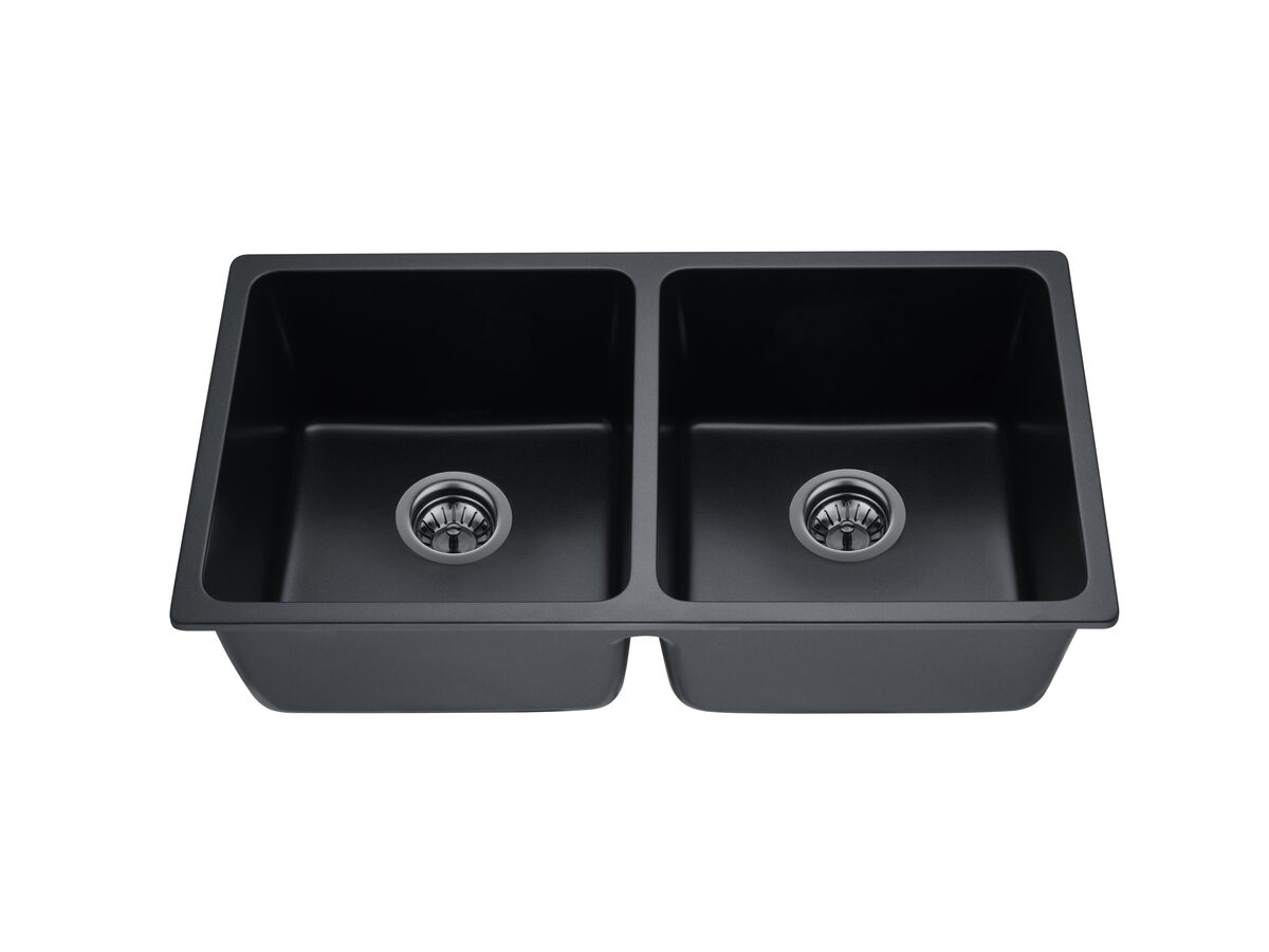 Memo Hugo Double Bowl Sink No Taphole Granite Black