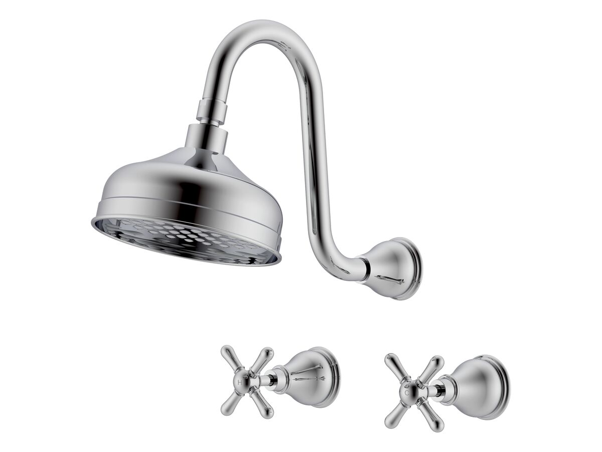 Milli Monument Edit Gooseneck Shower Set Cross Handles Chrome (3 Star