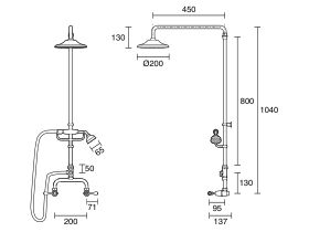 Technical Drawing - Kado Era Exposed Twin Telephone Shower Set Lever Handle