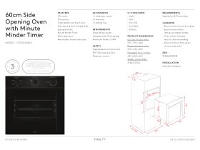 Specification Sheet - Inalto Care IOSO605M-L 60cm Left Hand Side Opening Oven 5 Function