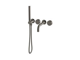 Milli Pure Progressive Bath Mixer Tap System 250mm with Hand Shower Right Hand and Cirque Textured Handles Brushed Gunmetal (3 Star)
