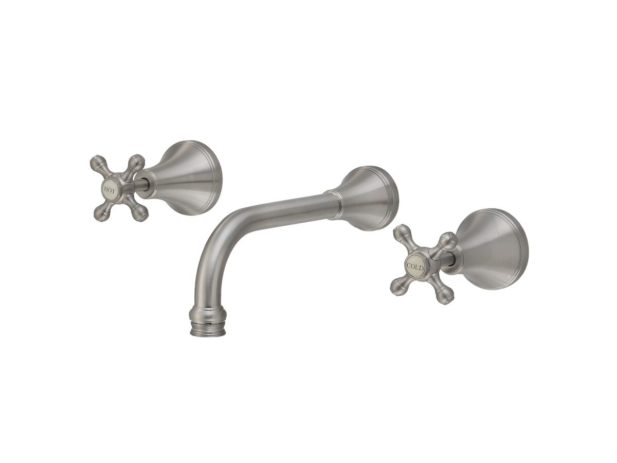 Kado Era Wall Bath Set 200mm Cross Handles Brushed Nickel