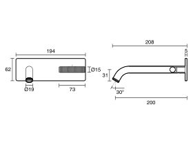 Technical Drawing - Milli Etch Progressive Wall Basin / Bath Mixer Tap Set with Square Backplate